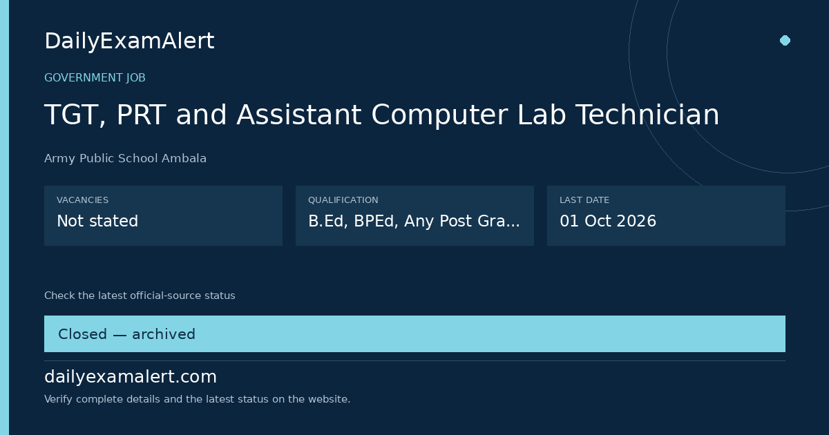 TGT, PRT and Assistant Computer Lab Technician — government job summary