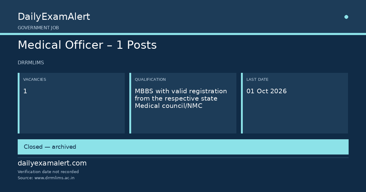 Medical Officer – 1 Posts — government job summary