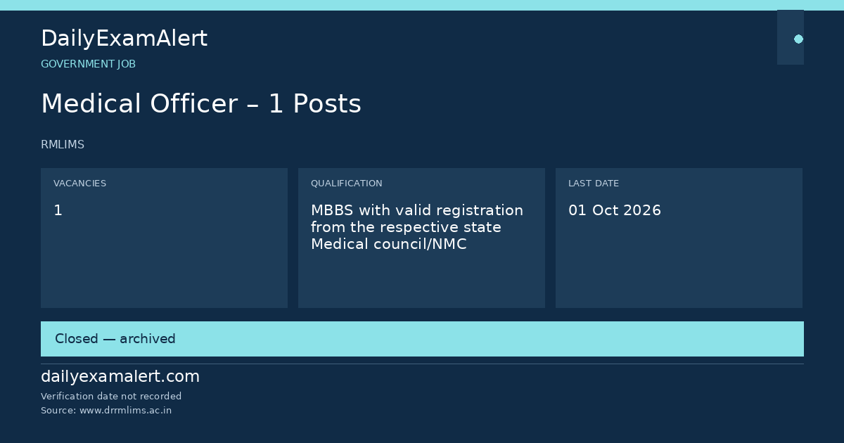Medical Officer – 1 Posts — government job summary