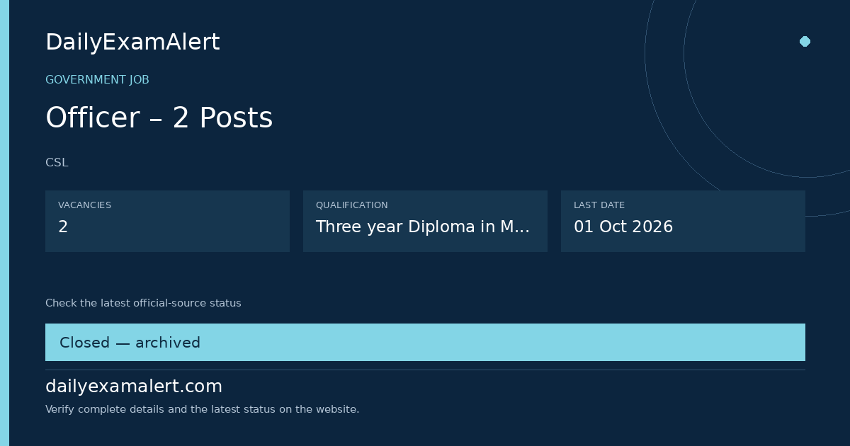 Officer – 2 Posts — government job summary