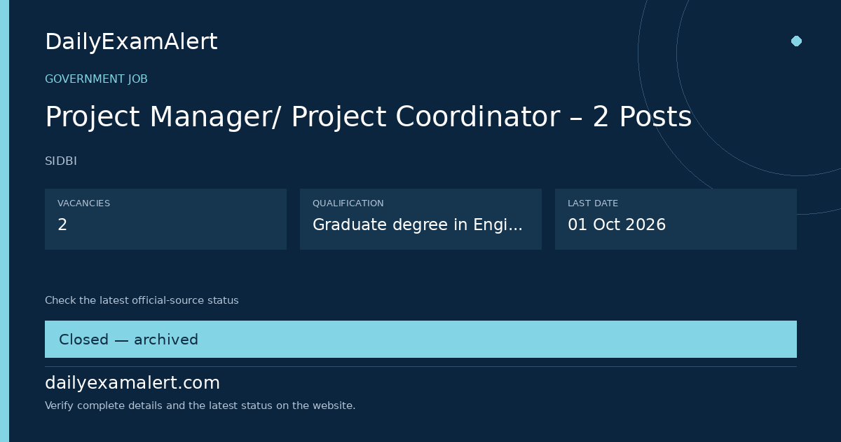 Project Manager/ Project Coordinator – 2 Posts — government job summary