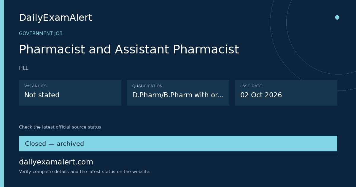 Pharmacist and Assistant Pharmacist — government job summary