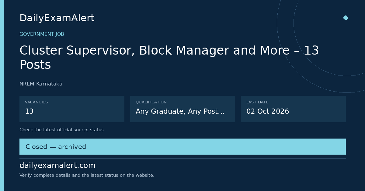 Cluster Supervisor, Block Manager and More – 13 Posts — government job summary