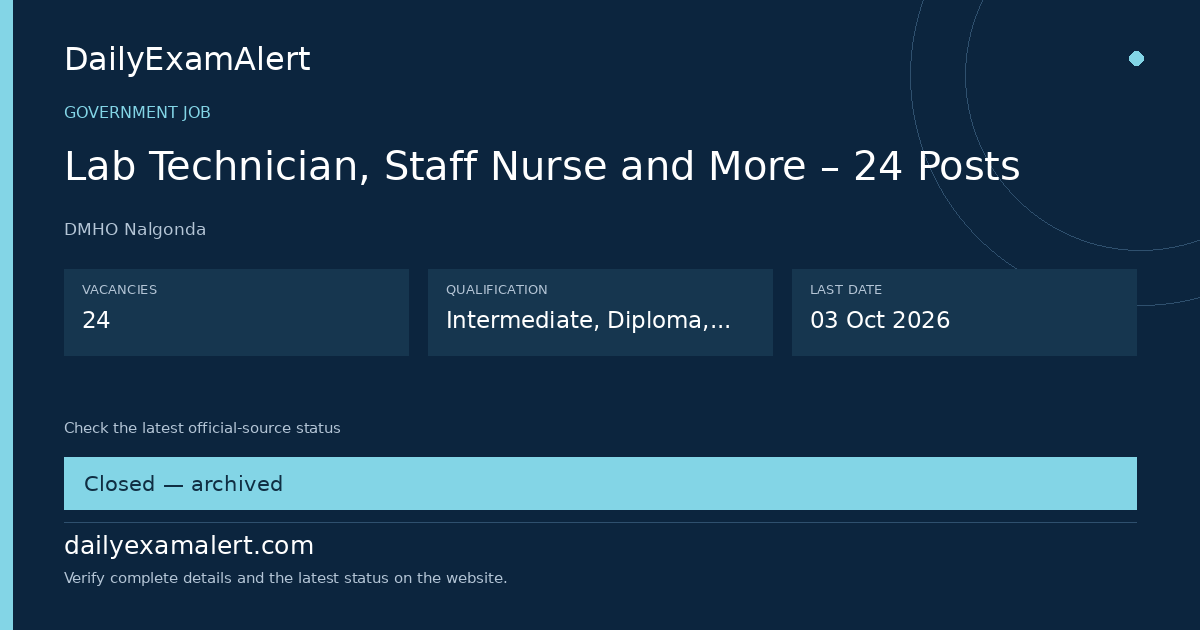 Lab Technician, Staff Nurse and More – 24 Posts — government job summary