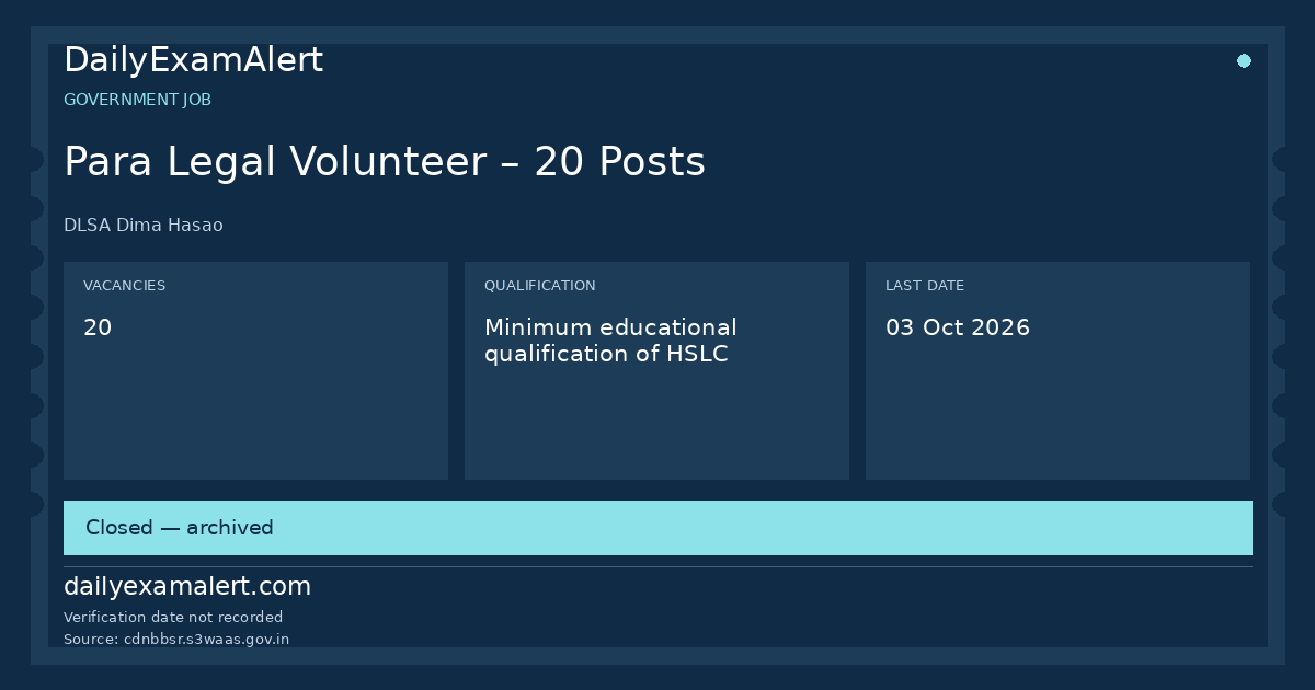 Para Legal Volunteer – 20 Posts — government job summary